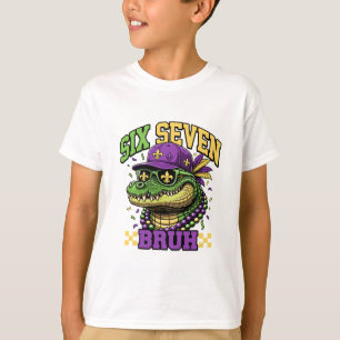 Mardi Gras Gator Six Seven Bruh Kids Carnival T-Shirt