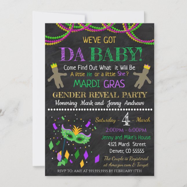 Mardi Gras Gender Reveal Party Invitation (Front)