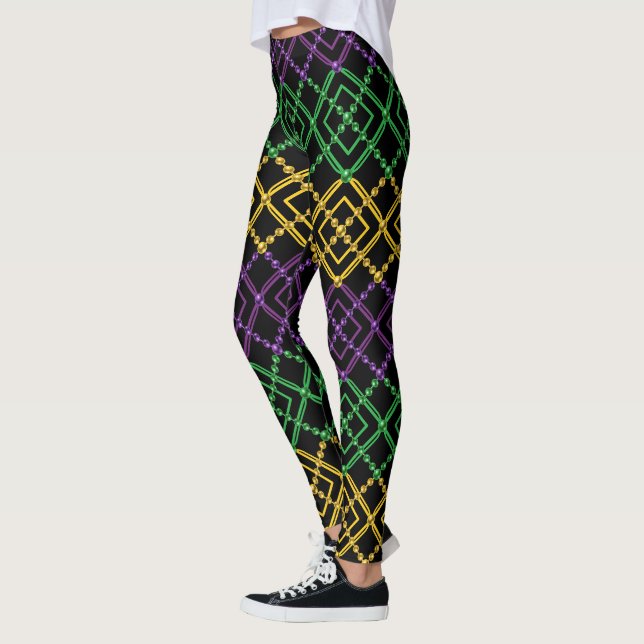 Mardi Gras Geometric Bead Strings Carnival Leggings (Left)