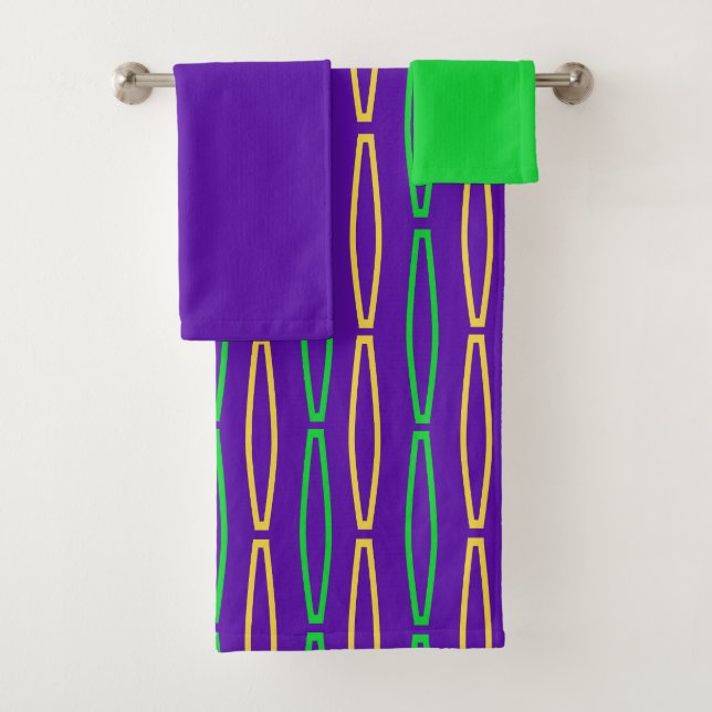 Mardi Gras Geometric Repeat  Bath Towel Set (Insitu)