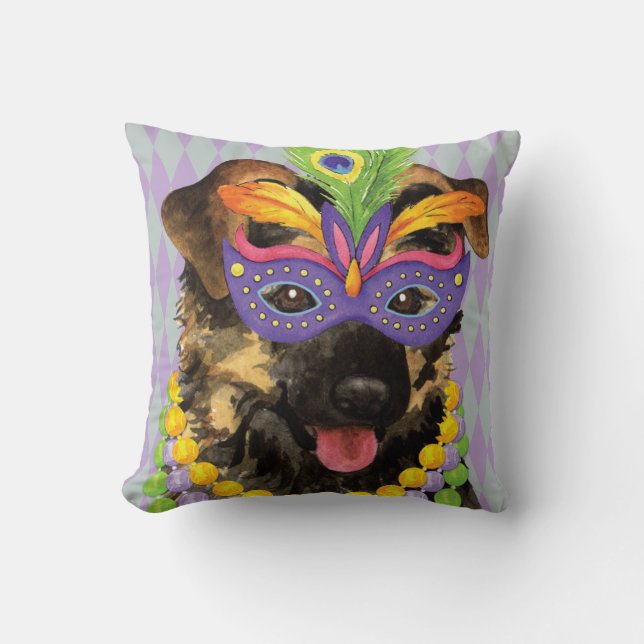 Mardi Gras German Shepherd Throw Pillow (Front)