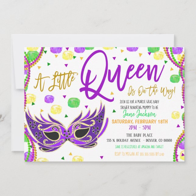 Mardi Gras Girl Baby Shower Invitation (Front)