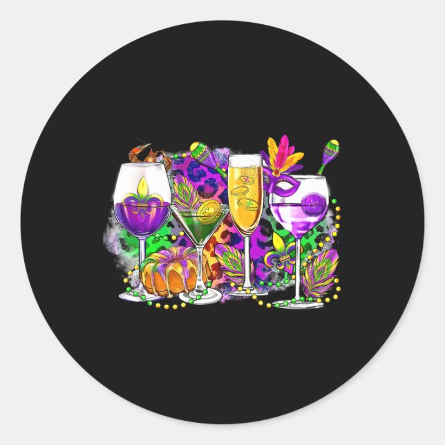 Mardi Gras Gl Of Wine  Classic Round Sticker (Front)