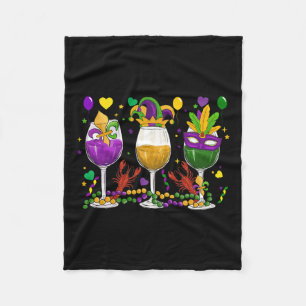 Mardi Gras Gl Of Wine Funny Drinking Wine Festival Fleece Blanket