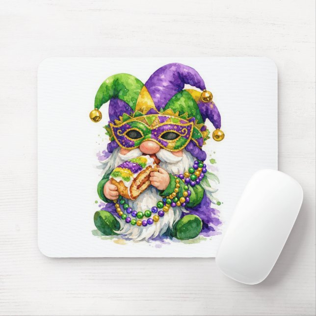 Mardi Gras Gnome Eating King Cake Mouse Pad (With Mouse)