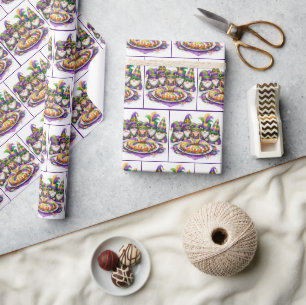 Mardi Gras Gnome Party With King Cake Wrapping Paper