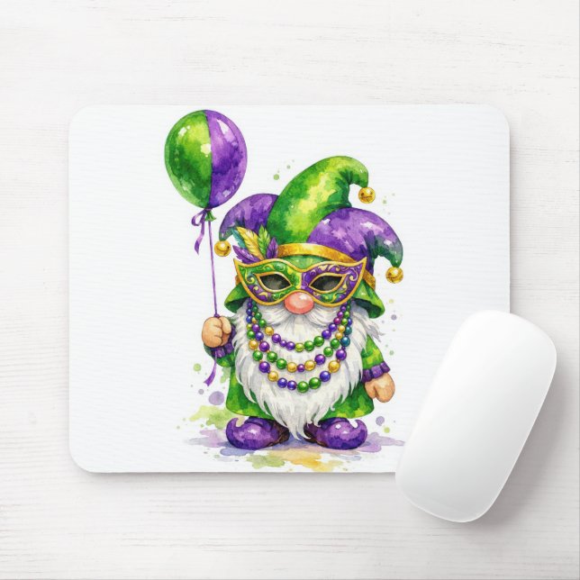 Mardi Gras Gnome with Party Balloon Mouse Pad (With Mouse)