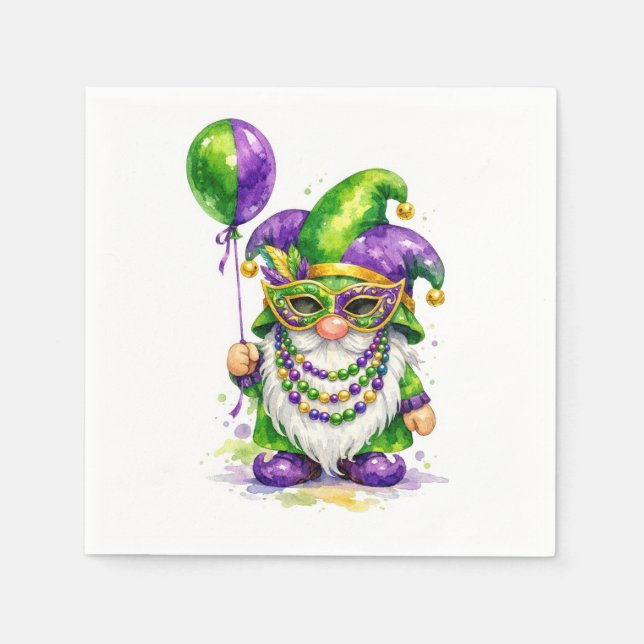 Mardi Gras Gnome With Party Balloon Napkin (Front)