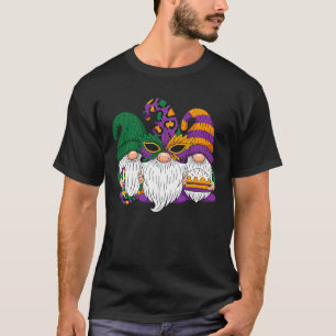 Mardi Gras Gnomes Crew Leopard Mask Beads  T-Shirt