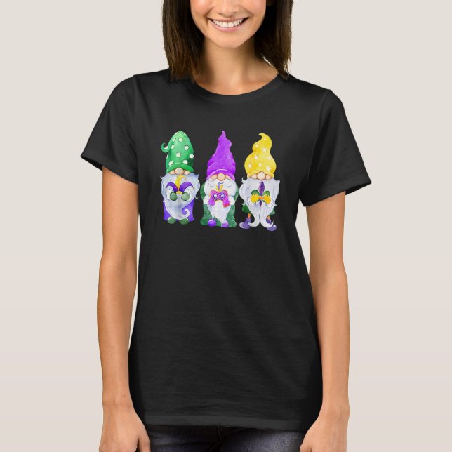 Mardi Gras Gnomes Holding Mask Love Mardi Gras Gno T-Shirt (Front)