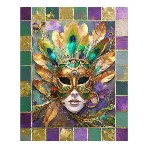 Mardi Gras Gold and Green Peacock Feather Mask Photo Print