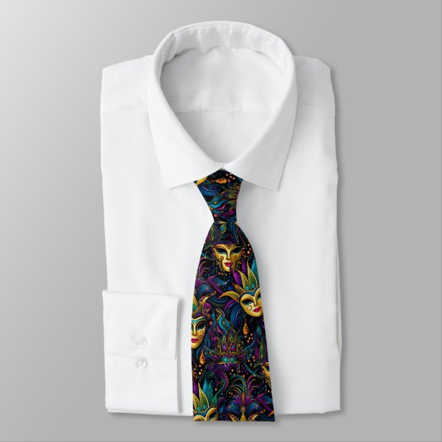 Mardi Gras Gold Masks Tie (Tied)