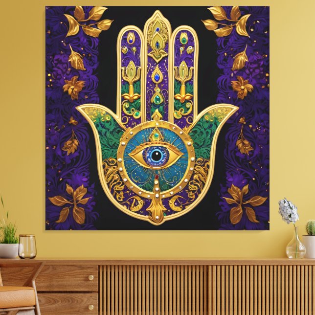 Mardi Gras Gold Purple Green Hamsas Art Canvas Print (Insitu(LivingRoom))