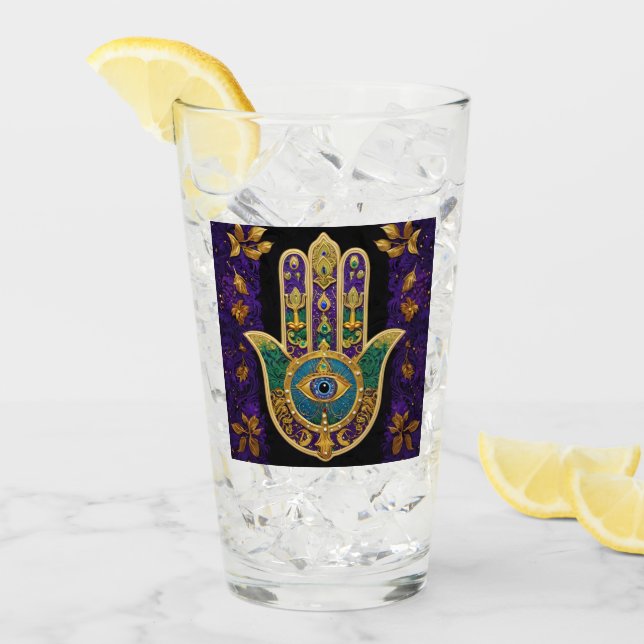 Mardi Gras Gold Purple Green Hamsas Art Glass (Front Ice)