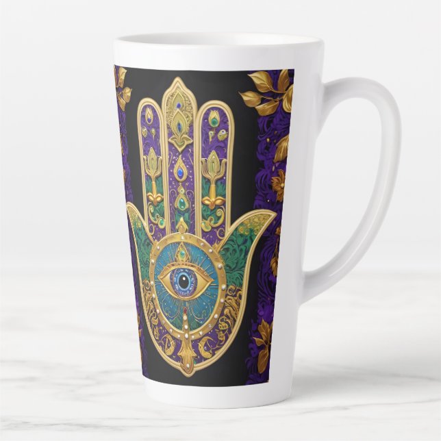 Mardi Gras Gold Purple Green Hamsas Art Latte Mug (Right)