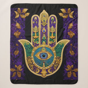 Mardi Gras Gold Purple Green Hamsas Art Sherpa Blanket