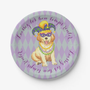 Mardi Gras Golden Retriever Paper Plate