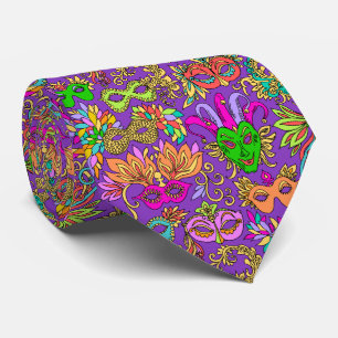 Mardi Gras Green Pink Purple Masks Tie