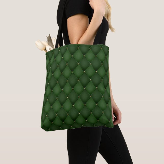 MARDI GRAS GREEN TUFTED DIAMOND PATTERN TOTE BAG (Close Up)