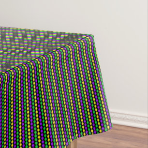 Mardi Gras Green, Yellow, Purple Beads on Black Tablecloth
