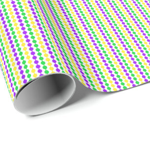 Mardi Gras Green, Yellow, Purple Beads on White Wrapping Paper