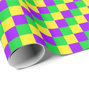 Mardi Gras Green, Yellow, Purple Checked Wrapping Paper