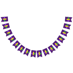 Mardi Gras Green Yellow Purple Fleur-de-Lis Bunting Flags