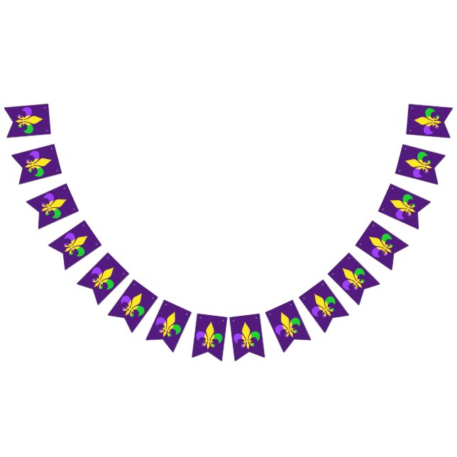 Mardi Gras Green Yellow Purple Fleur-de-Lis Bunting Flags (All)