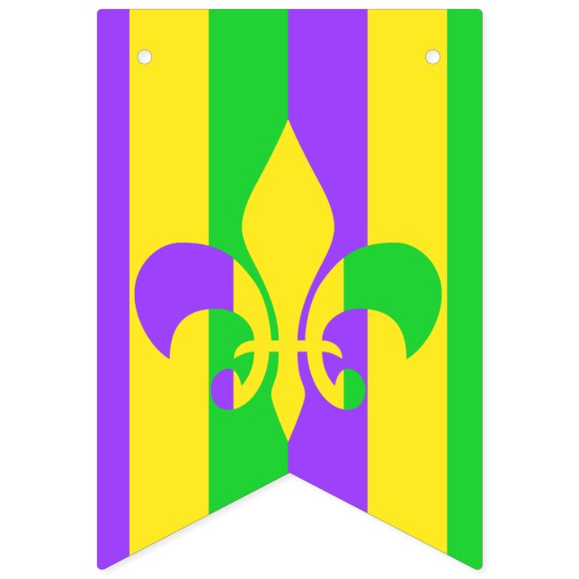Mardi Gras Green Yellow Purple Fleur-de-Lis Bunting Flags (First Flag)