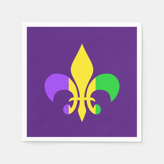 Mardi Gras Green Yellow Purple Fleur-de-Lis Napkin (Front)