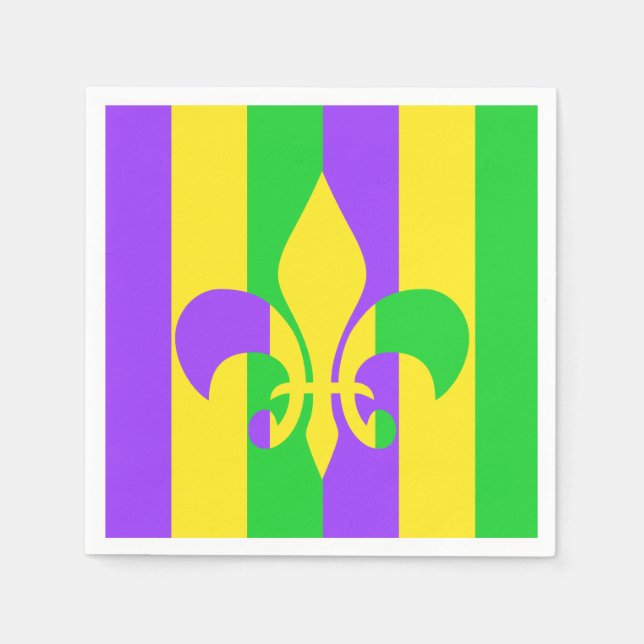 Mardi Gras Green Yellow Purple Fleur-de-Lis Napkin (Front)
