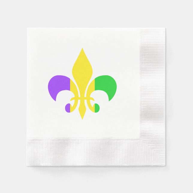 Mardi Gras Green Yellow Purple Fleur-de-Lis Napkin (Front)