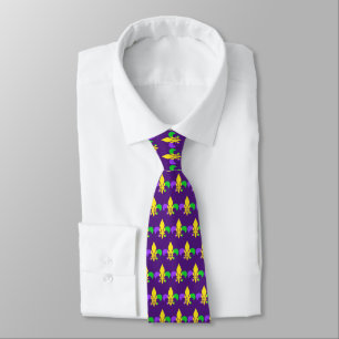 Mardi Gras Green Yellow Purple Fleur-de-Lis Tie