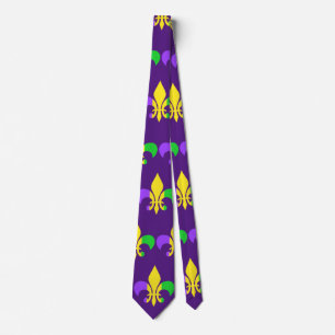 Mardi Gras Green Yellow Purple Fleur-de-Lis Tie