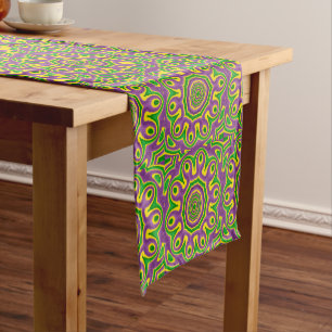Mardi Gras Green Yellow Purple Pattern Mandala Short Table Runner