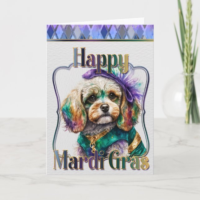 Mardi Gras Greeting Card Mardi Gras Cocker Spaniel (Front)
