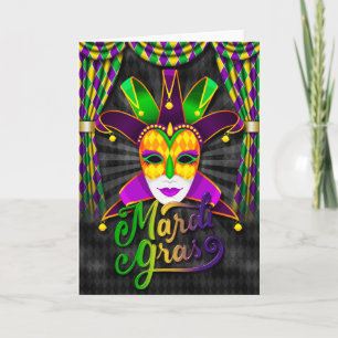 Mardi Gras Greeting Card, Mardi Gras Jester Mask Card