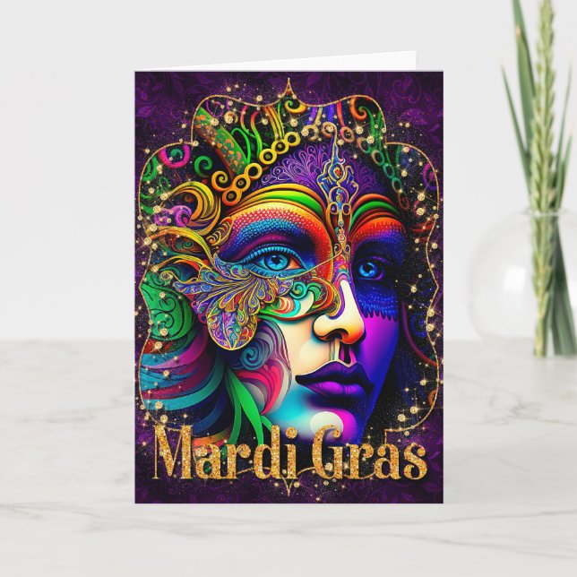 Mardi Gras Greeting Card, Mardi Gras Mask Card (Front)