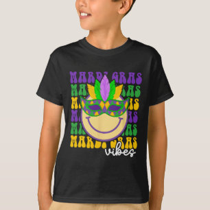 Mardi Gras Groovy Smile Face Wearing Mardi Gras Ma T-Shirt