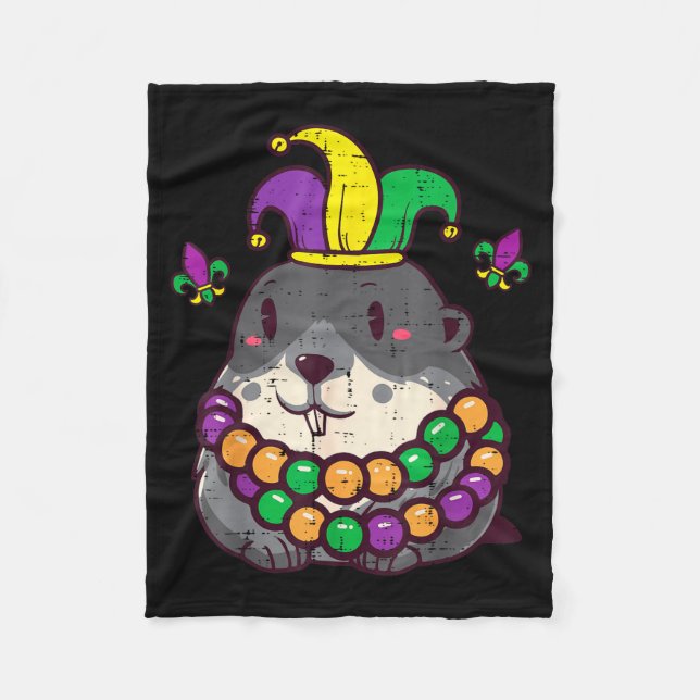Mardi Gras Groundhog Fat Tuesday Woodchuck Men Wom Fleece Blanket (Front)