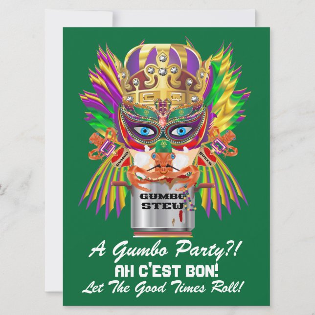 Mardi Gras Gumbo Queen View Hints please Invitation (Front)