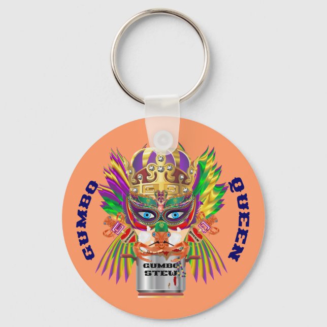 Mardi Gras Gumbo Queen View Hints please Keychain (Front)