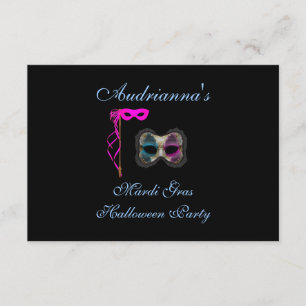 "Mardi Gras Halloween Party" - Pink/Blue Masks Invitation