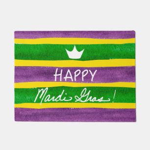 Mardi Gras Hand Painted Purple Green Gold Stripes Doormat