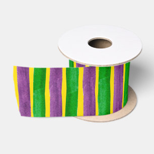 Mardi Gras Hand Painted Purple Green Gold Stripes Satin Ribbon