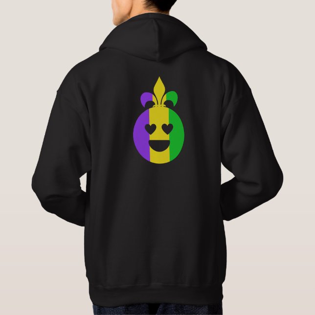 Mardi Gras Happy Face Smiling Fleur-de-Lis Funny Hoodie (Back)