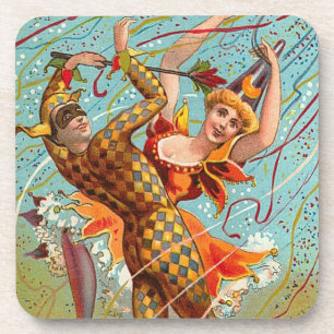 Mardi Gras Happy Halloween Dancing Jester Costume Coaster