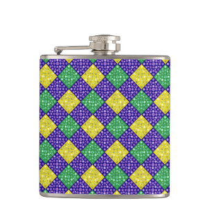 Mardi Gras Harlequin Diamond Carnival Pattern Hip Flask