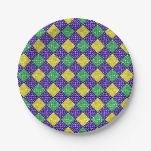 Mardi Gras Harlequin Diamond Carnival Pattern Paper Plate