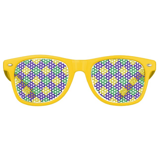 Mardi Gras Harlequin Diamond Carnival Pattern Retro Sunglasses (Front)